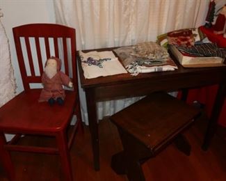 ANTIQUE RED CHAIR - DESK - CUTE BENCH