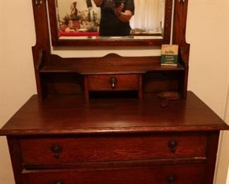 ANTIQUE OAK DRESSER WITH SWIVEL MIRROR