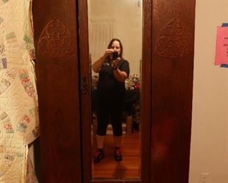 TIGER STRIPE OAK ARMOIRE WITH MIRROR