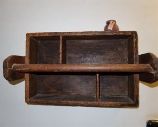 ANTIQUE TOOL BOX USED AS SHELF IN BATHROOM