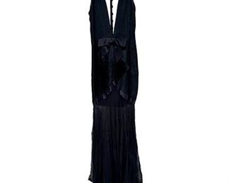 Chanel Haute Couture ball gown with train and long scarf.
