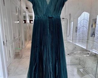 Teal green sheer Chanel Haute Couture long dress