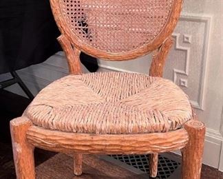 Faux bois caned chair with rush seat