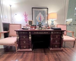 Antique French Egyptian Revival partner’s desk.  There is also a very large matching console/sideboard (not pictured)