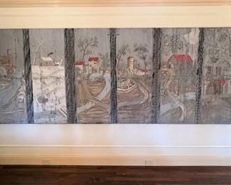 Very, very large antique Italian six-panel painting