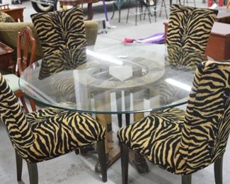 Glass Top Table w/ 4 Leopard Chairs