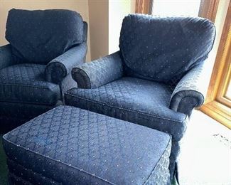 2ND BLUE UPHOLSTERED ACCENT CHAIR & OTTOMAN