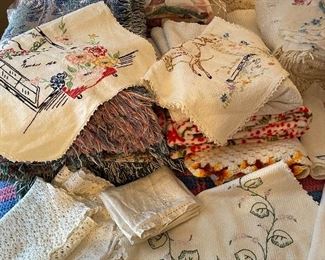 Few of the many embroidered Vintage linens