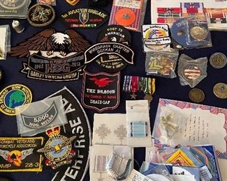 Motorcycle & military patches, pins, decals
