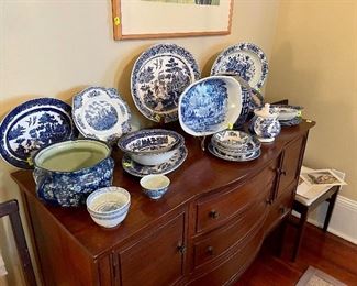 Flow blue, Chinese pottery, mahogany buffet