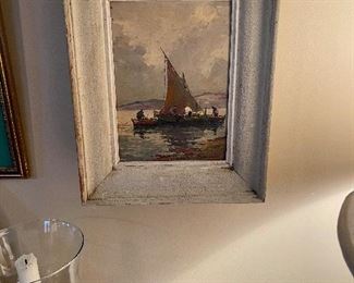 a closer view of the vintage sailboat oil on canvas 