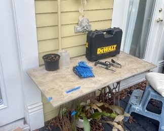 converted Singer sewing table, with marble top