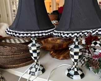 MacKenzie-Childs Enamel Courtly Check Lamps with Original Shades- Retired