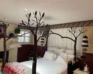 Bird Nest Wrought Iron Queen Sized Bed. Designer Floor lamps