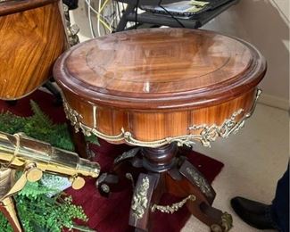 Louis XV highly detailed table matches desk and Bombay chest set