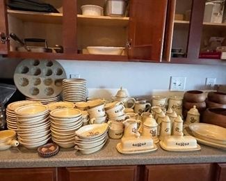 Pfaltzgraff village dish set with many extra serving pieces 