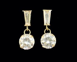 Fine 14K Yellow Gold Cubic Zirconia Drop Dangle Pierced Earrings 