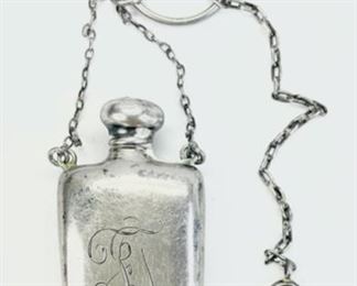 11 Grams Fine Antique Sterling Silver Monogrammed Mini Flask Pendant 