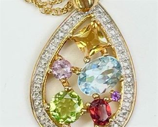 4 Grams Fine Victoria Townsend 18K Gold Over Sterling Silver Genuine Multi Gemstone & Diamond 18in Necklace 
