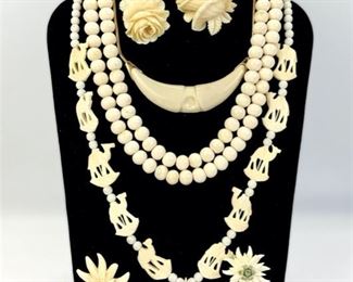Vintage Bone Carved Jewelry Lot: Necklaces