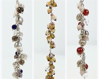 3 Vintage Fine Italian Sterling Silver Pearl & Multi Gemstone Bracelets 