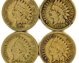 19th Century US Indian Head Pennies & Two Cent Pieces 