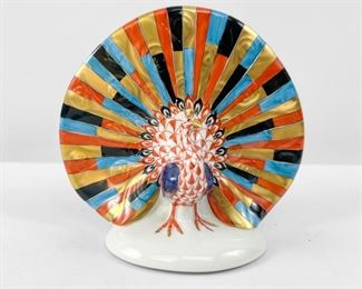 Fine Herend Porcelain Peacock Figurine Rust Fishnet