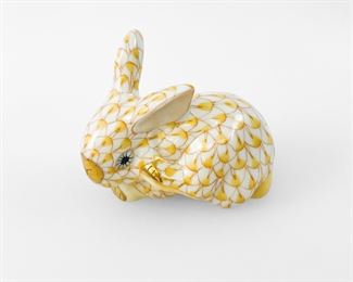 Fine Herend Porcelain Bunny Figurine Yellow Fishnet 