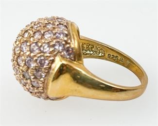 Fine Gilt Sterling Silver Pink Stone Pave Ladies Cocktail Ring 