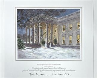 Bill Clinton and Hillary Clinton Authentic Signatures on White House 1999 Holiday Artwork