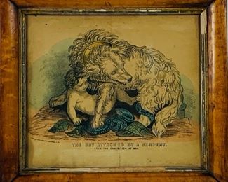 Antique the Boy Attacked by a Serpent G Gilbert Hand Colored Lithograph
