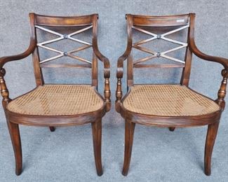 20th C Theodore Alexander Flamed Mahogany x Caned Regency Style Dining Chairs 