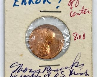 1972 Off Center Error Lincoln Penny