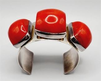 REBECCA COLLINS RED CORAL CUFF, STERLING