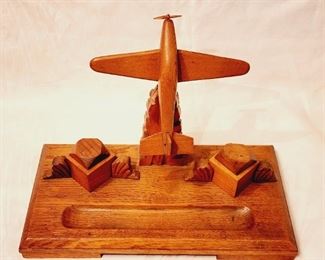 FOLK ART AIRPLANE INKWELL