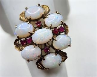 14K GOLD OPAL & RUBY CUSTOM MADE RING