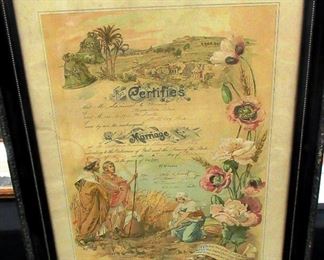 Framed Antique Marriage Certificate