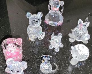 Crystal Figurines and Swarovski: cats, Easter basket, Girl with Parasol, snail and teddy bear