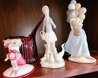 LLadro Girl with Ducks, Balloon seller and Department 56 unique candle holder