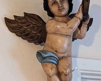 Spanish Colonial Style Polychromed Wood Cherub