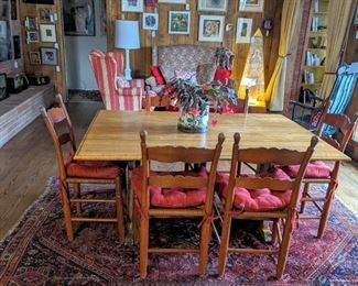 Country Dining Room Set, Wingback Loveseat, Wingback Chair, Moroccan rug, rocking chair