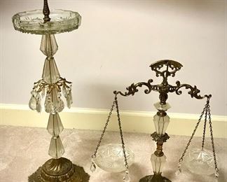 Vintage Crystal Cigar Stand and Vintage Crystal, Brass, and Marble Scales Of Justice 