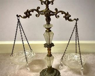 Vintage Crystal, Brass, and Marble Scales Of Justice 