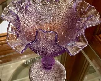 Purple Ruffle Glass Pedestal Dish 