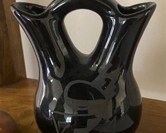 Vintage Black on Black Pottery, Native American Wedding Vase