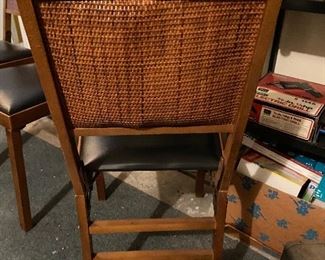 Vintage Folding Chairs with rattan backs and black leather seats (3 available)