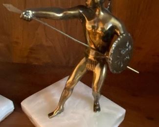 Brass Gladiator statue on marble base