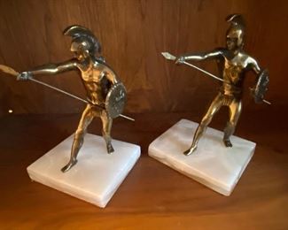 Brass Gladiator statues on marble base