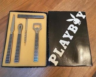 Vintage Playboy Steel Diamond Club Bar Tool Set in Original box