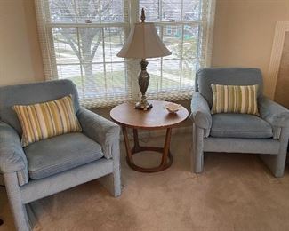 1980's plush light blue accent chair (2 available); great condition!